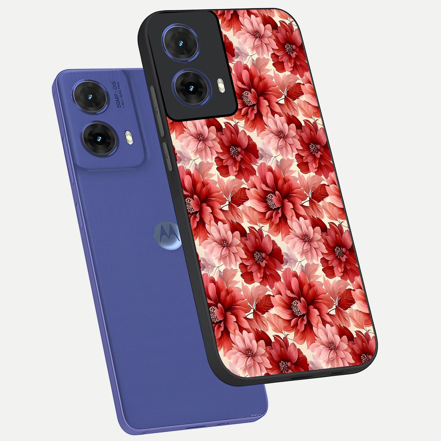  Crimson Love Petals phone case For Moto G85 showing premium glass back cover with detailed artwork