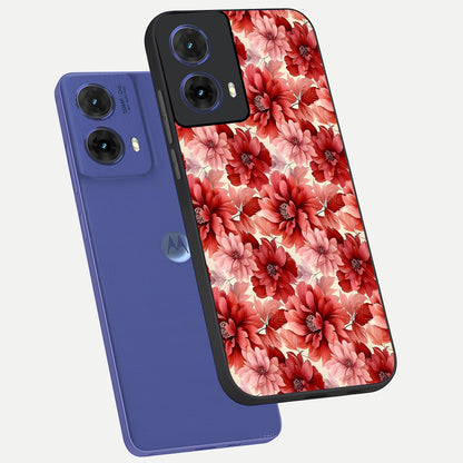  Crimson Love Petals phone case For Moto G85 showing premium glass back cover with detailed artwork