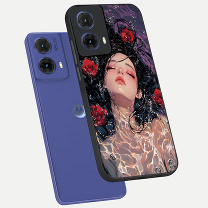  Crimson Rose Serenity phone case For Moto G85 showing premium glass back cover with detailed artwork