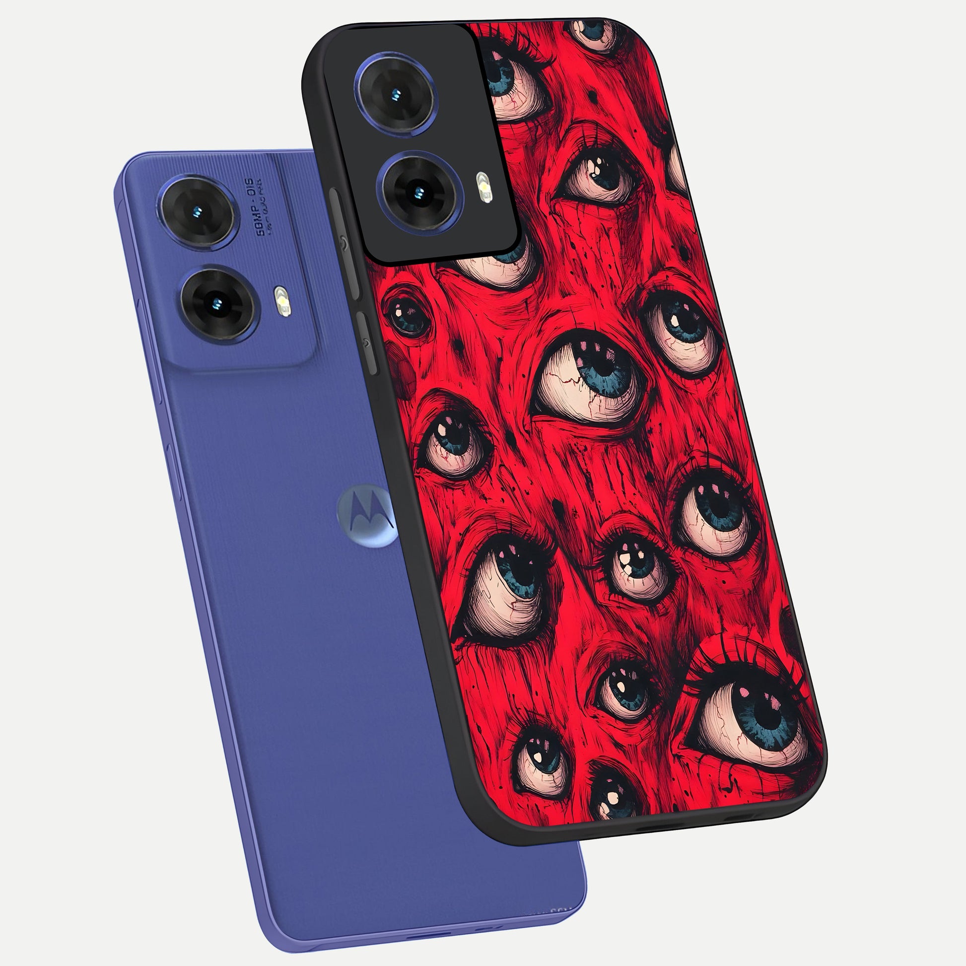  Crimson Watch Eyes phone case For Moto G85 showing premium glass back cover with detailed artwork