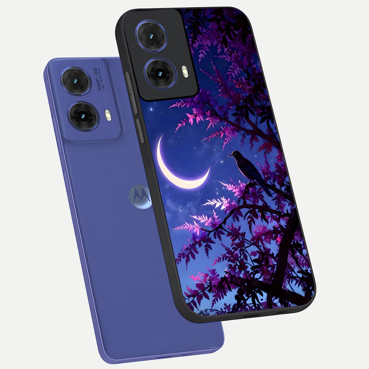  Crow And Moon Scenery phone case For Moto G85 showing premium glass back cover with detailed artwork