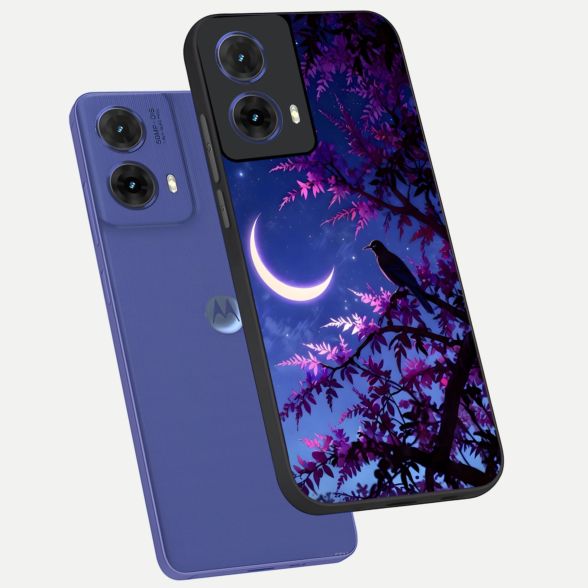  Crow And Moon Scenery phone case For Moto G85 showing premium glass back cover with detailed artwork
