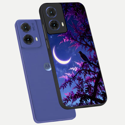  Crow And Moon Scenery phone case For Moto G85 showing premium glass back cover with detailed artwork