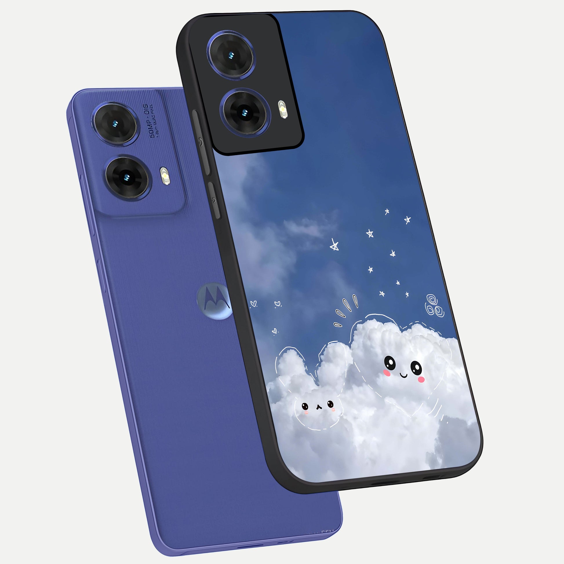  Cute Blossom Cloud phone case For Moto G85 showing premium glass back cover with detailed artwork