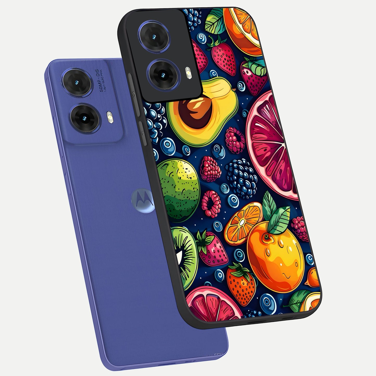  Cute Fruits Art phone case For Moto G85 showing premium glass back cover with detailed artwork