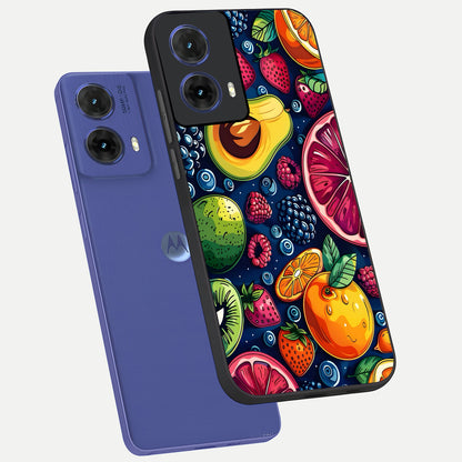  Cute Fruits Art phone case For Moto G85 showing premium glass back cover with detailed artwork