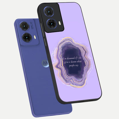  Damned People Quote phone case For Moto G85 showing premium glass back cover with detailed artwork