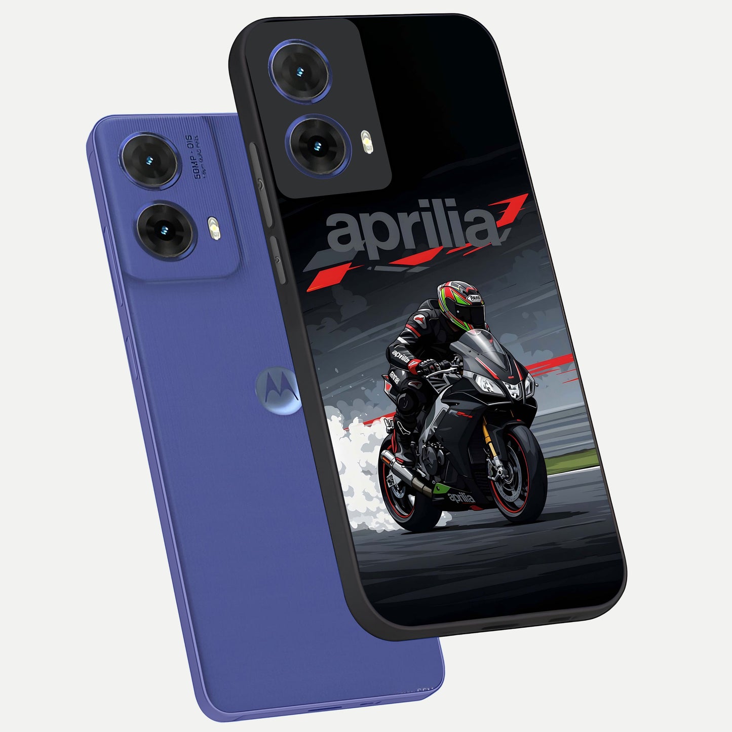  Dark Aprilla phone case For Moto G85 showing premium glass back cover with detailed artwork