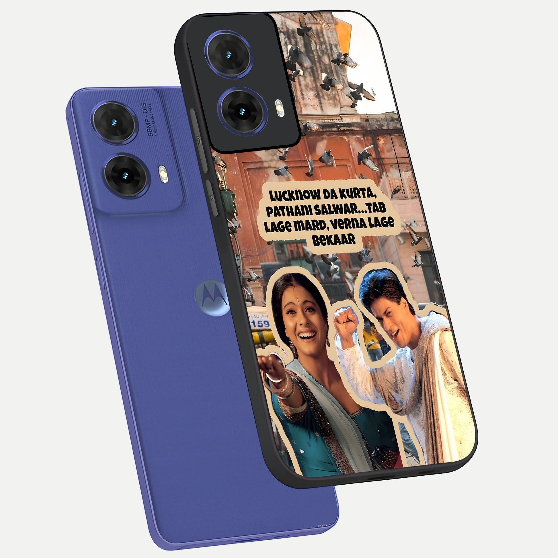  Desi Retro Vibes phone case For Moto G85 showing premium glass back cover with detailed artwork