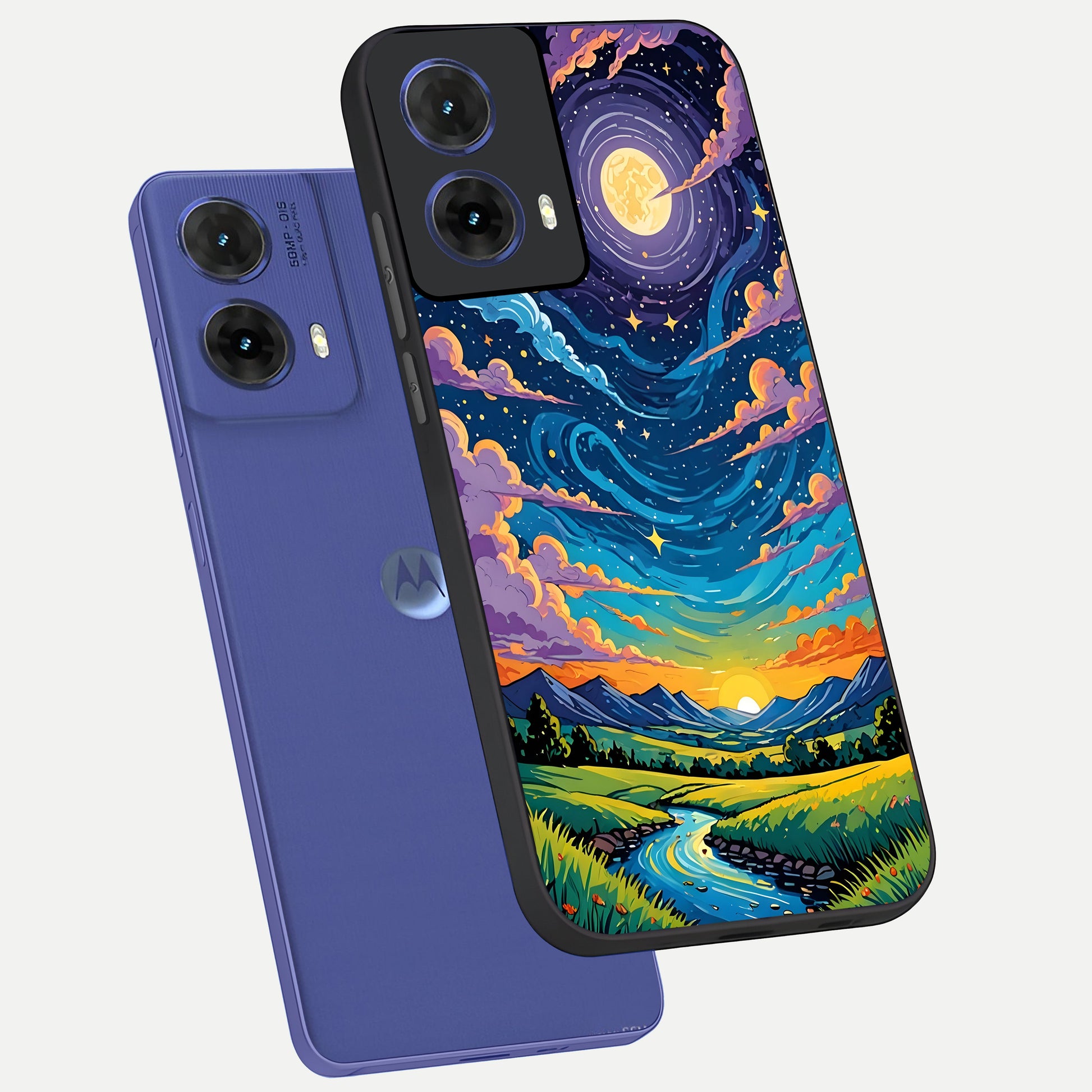  Dreamy Night Landscape phone case For Moto G85 showing premium glass back cover with detailed artwork