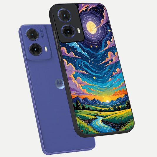  Dreamy Night Landscape phone case For Moto G85 showing premium glass back cover with detailed artwork