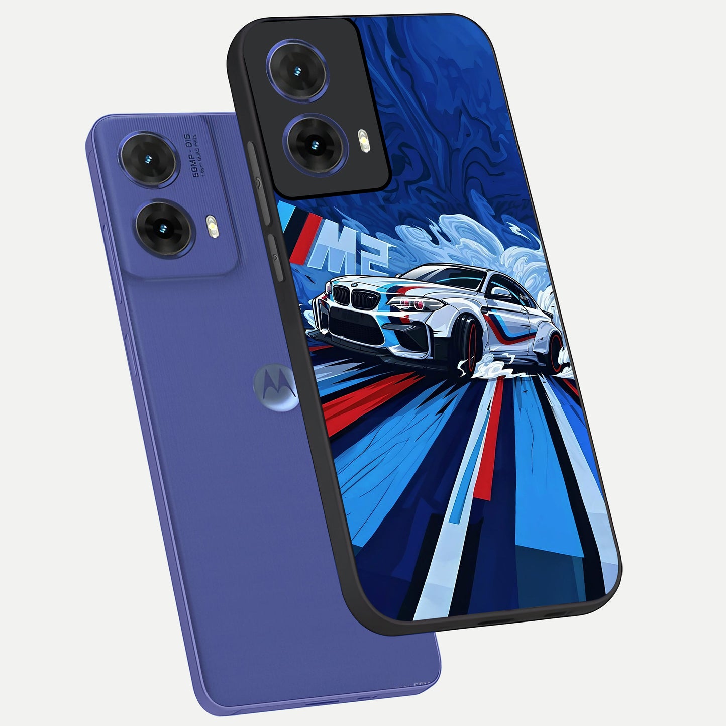  Drift Power Rush phone case For Moto G85 showing premium glass back cover with detailed artwork