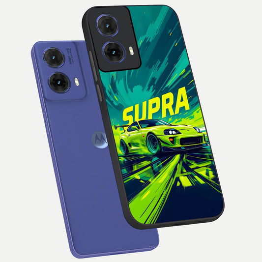  Electric Supra Thunder phone case For Moto G85 showing premium glass back cover with detailed artwork
