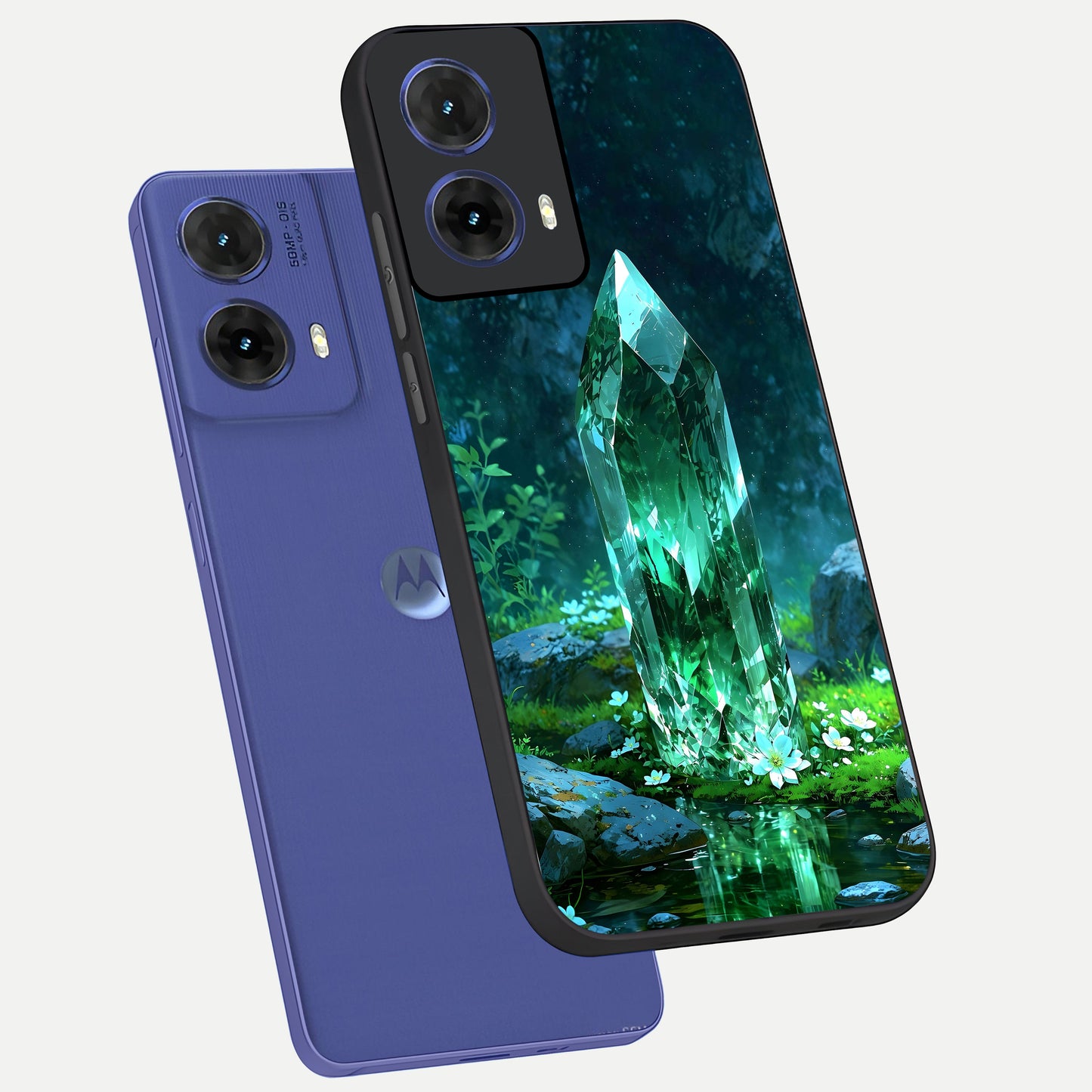  Emerald Light Crystal phone case For Moto G85 showing premium glass back cover with detailed artwork