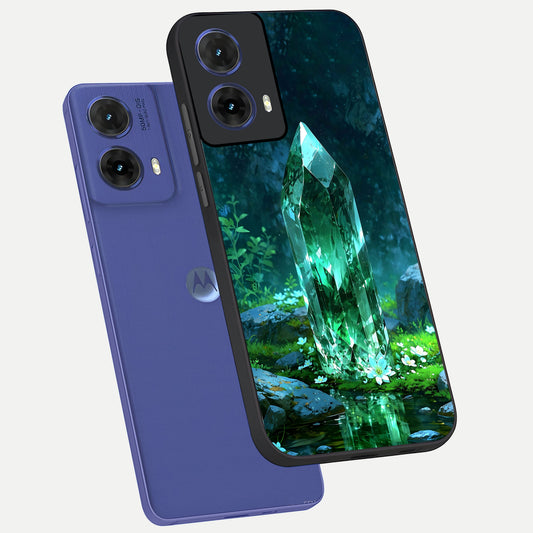  Emerald Light Crystal phone case For Moto G85 showing premium glass back cover with detailed artwork