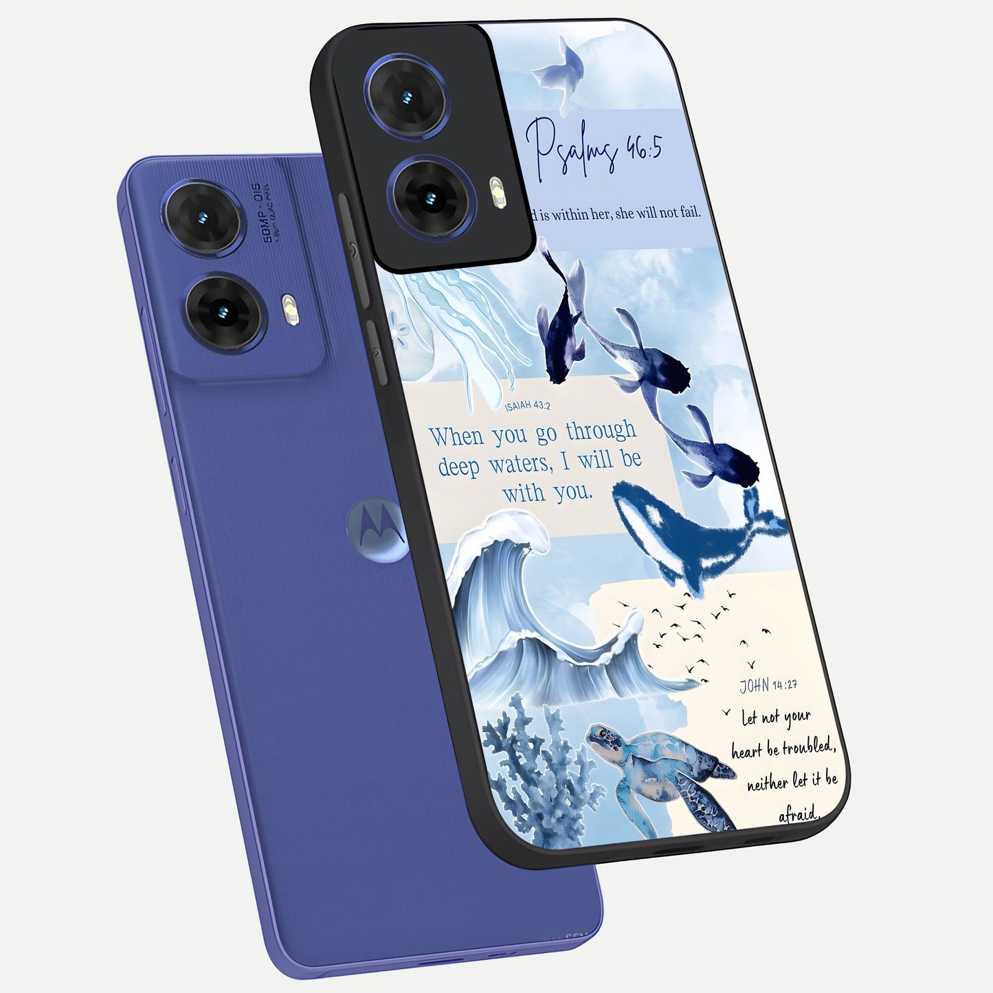  Faithful Ocean Promise phone case For Moto G85 showing premium glass back cover with detailed artwork