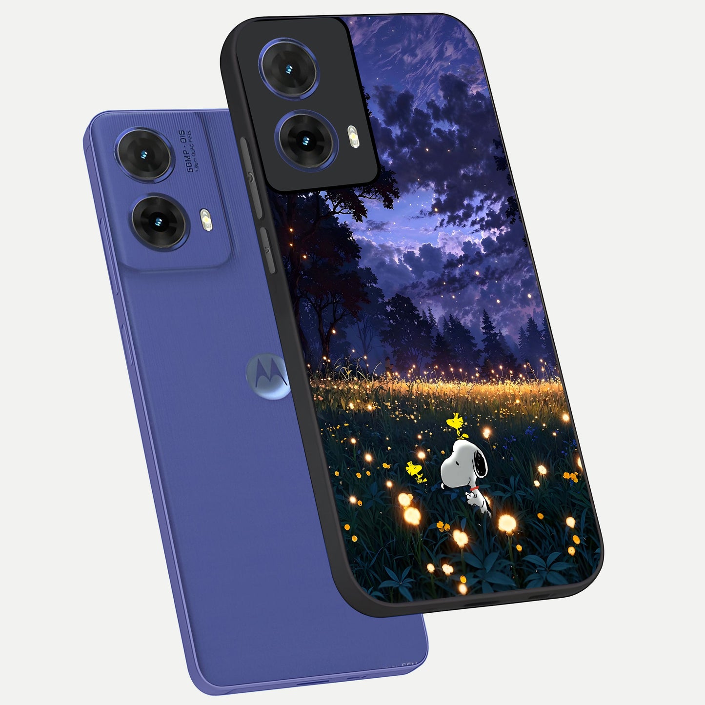  Firefly Meadow Magic phone case For Moto G85 showing premium glass back cover with detailed artwork