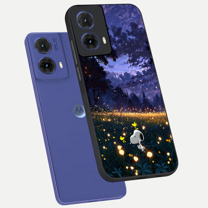  Firefly Meadow Magic phone case For Moto G85 showing premium glass back cover with detailed artwork
