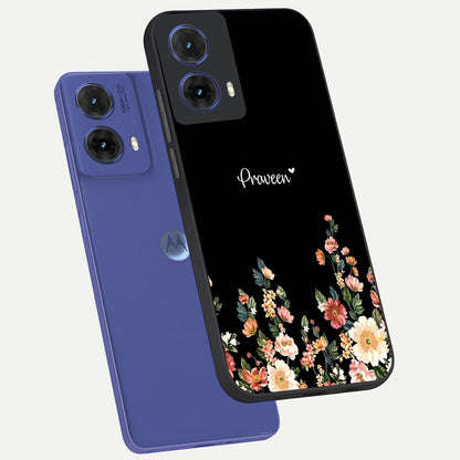  Floral Design Personalized Custom Name phone case For Moto G85 showing premium glass back cover with detailed artwork