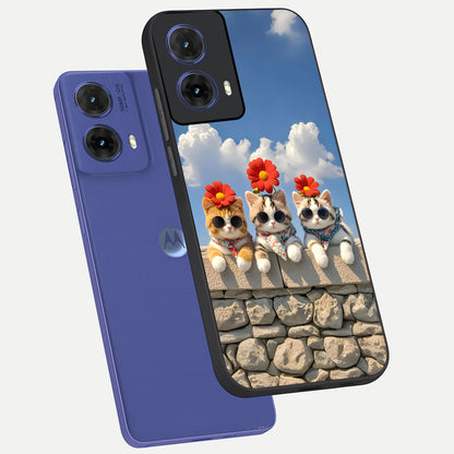  Floral Kitty Squad phone case For Moto G85 showing premium glass back cover with detailed artwork