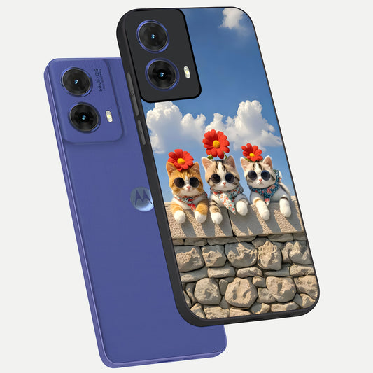  Floral Kitty Squad phone case For Moto G85 showing premium glass back cover with detailed artwork