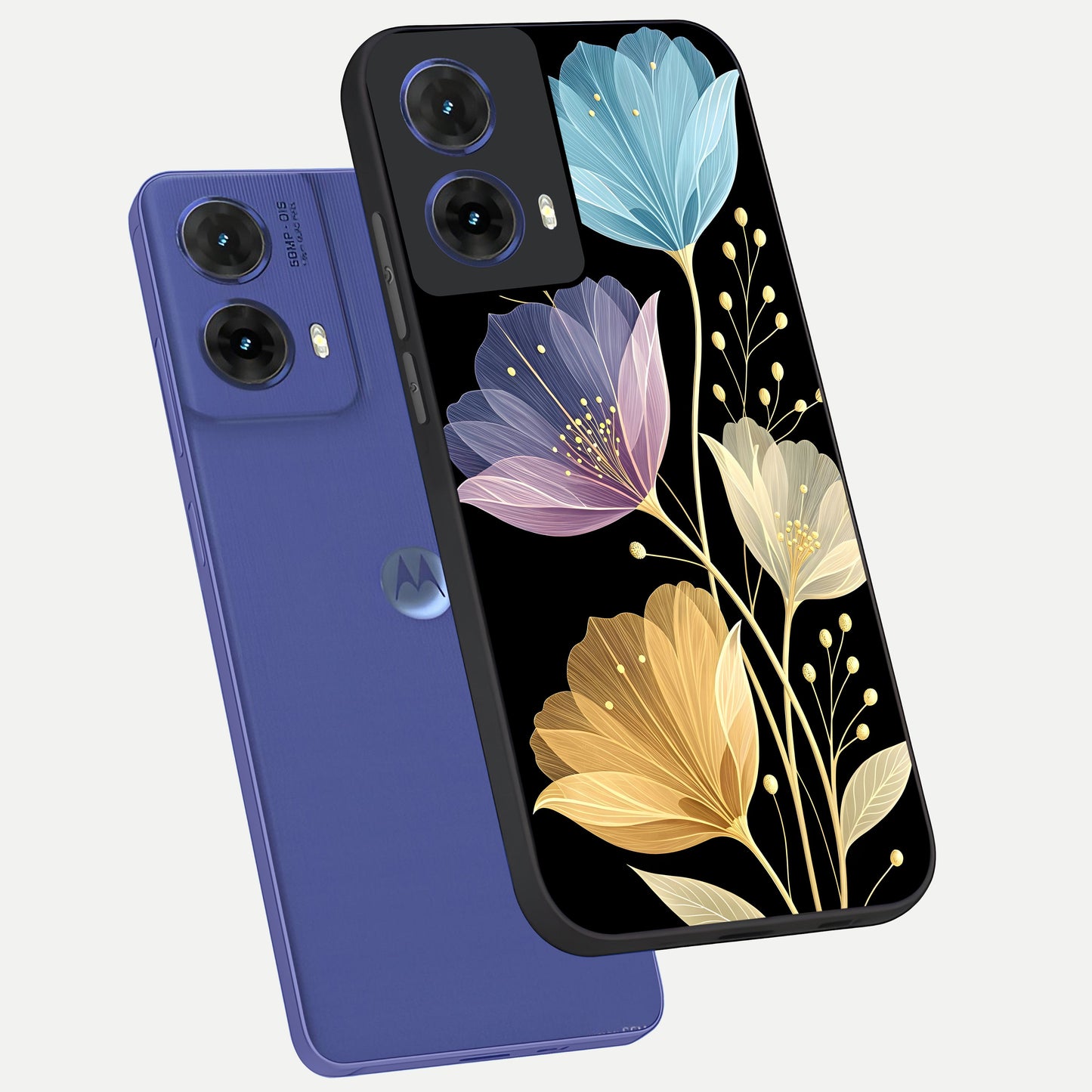  Flower Bloom Glow phone case For Moto G85 showing premium glass back cover with detailed artwork