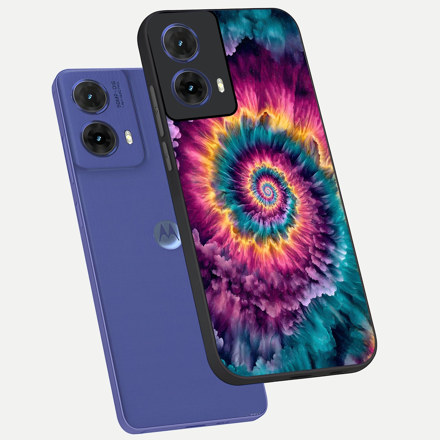  Galactic Spiral Burst phone case For Moto G85 showing premium glass back cover with detailed artwork