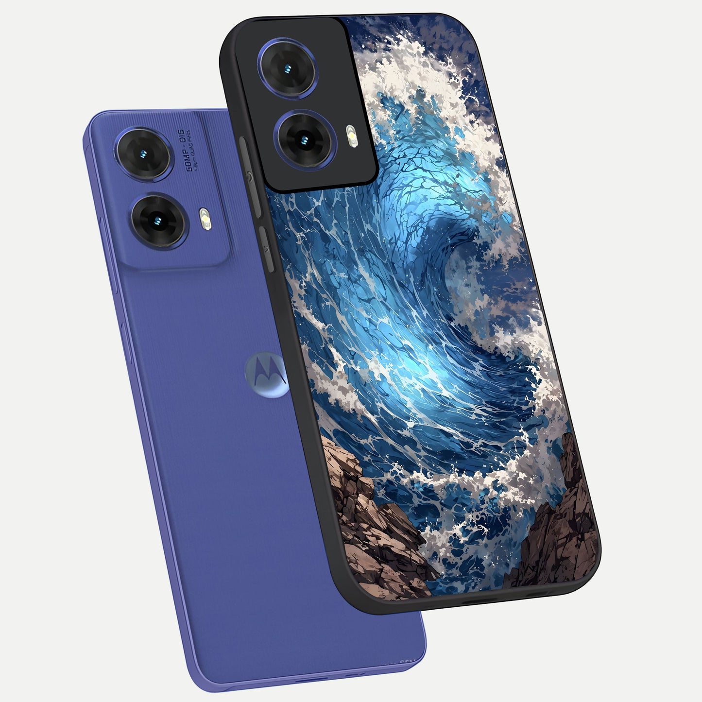  Giant Ocean Wave phone case For Moto G85 showing premium glass back cover with detailed artwork