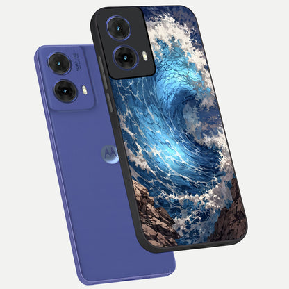  Giant Ocean Wave phone case For Moto G85 showing premium glass back cover with detailed artwork