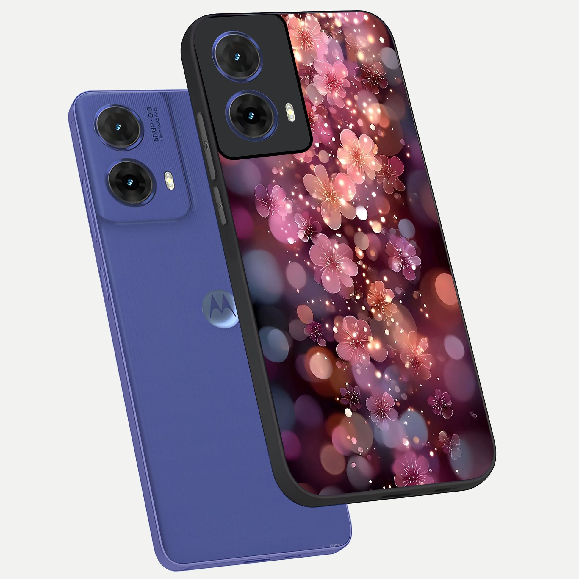  Glowing Petal Bliss phone case For Moto G85 showing premium glass back cover with detailed artwork