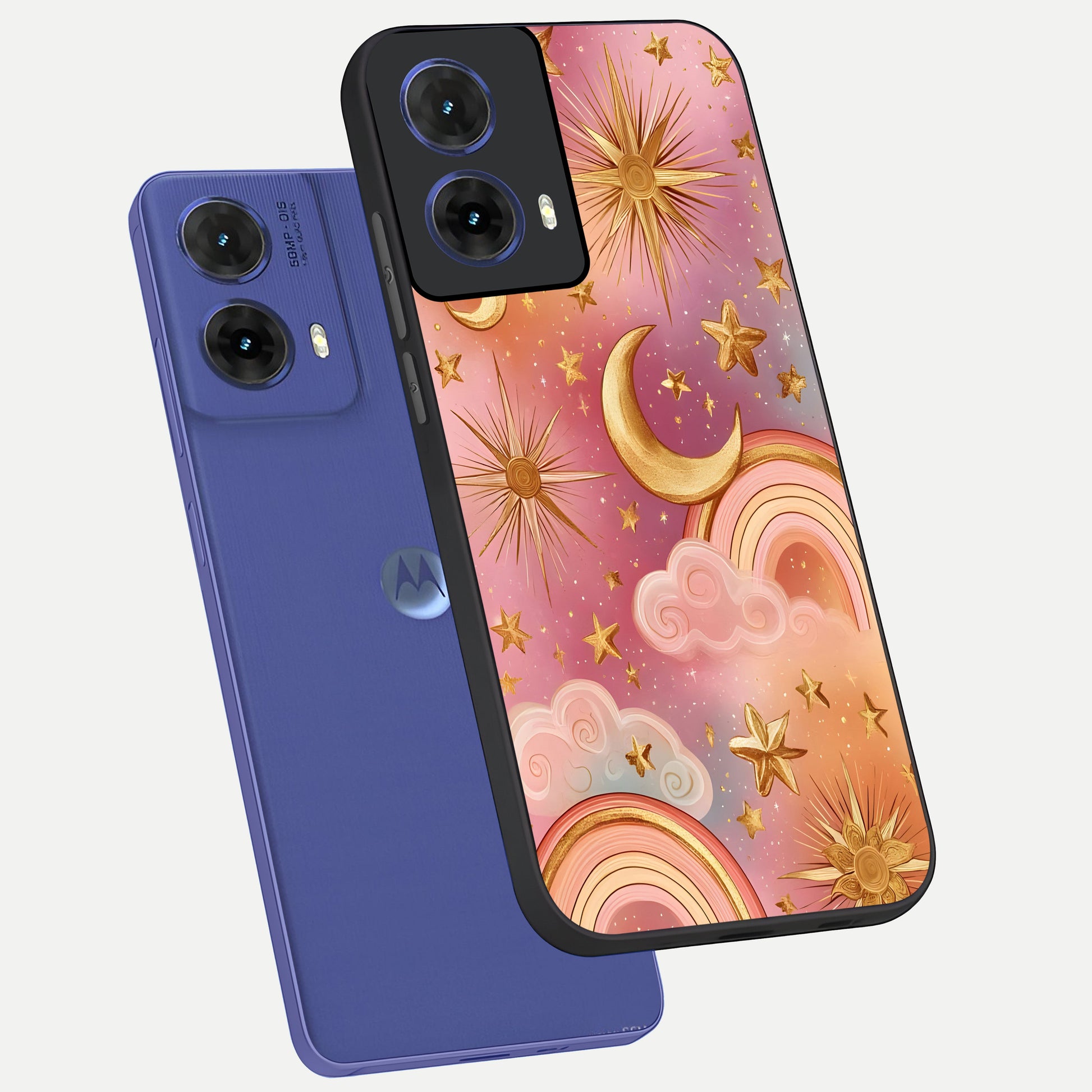  Golden Celestial Dreams phone case For Moto G85 showing premium glass back cover with detailed artwork