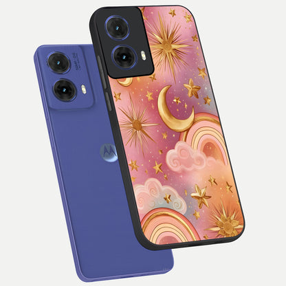  Golden Celestial Dreams phone case For Moto G85 showing premium glass back cover with detailed artwork