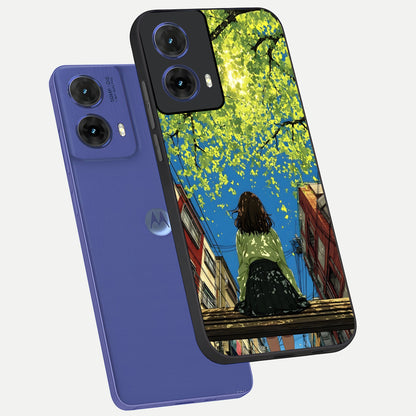  Golden Leaves Glow phone case For Moto G85 showing premium glass back cover with detailed artwork