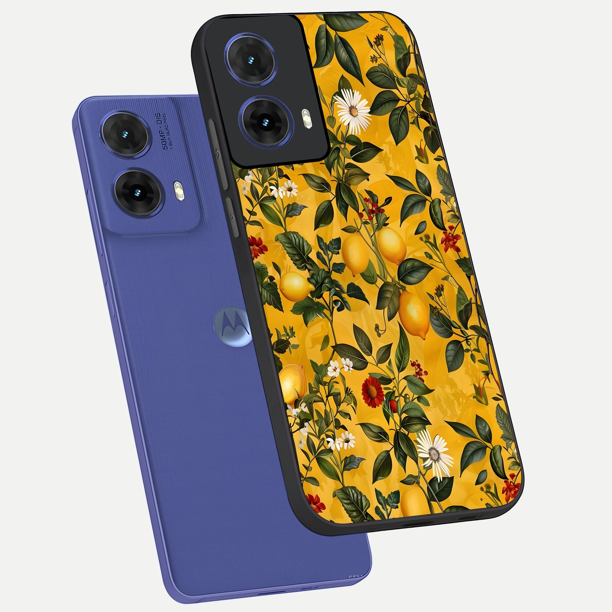  Golden Lemon Field phone case For Moto G85 showing premium glass back cover with detailed artwork