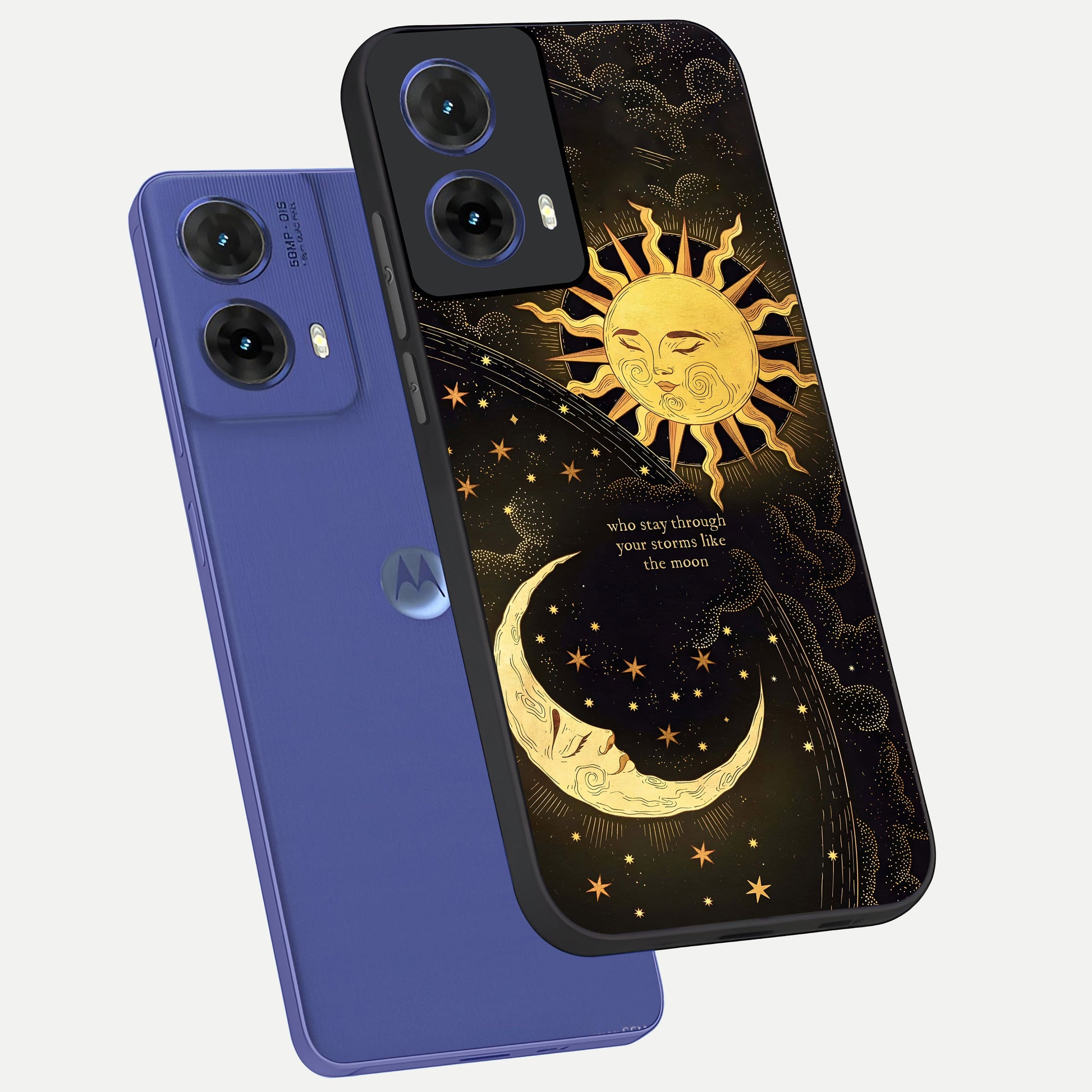  Golden Lunar Love phone case For Moto G85 showing premium glass back cover with detailed artwork
