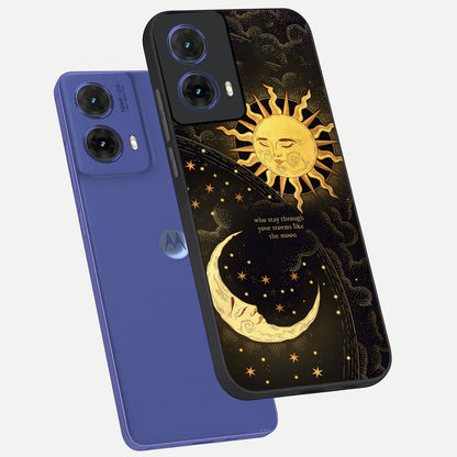  Golden Lunar Love phone case For Moto G85 showing premium glass back cover with detailed artwork