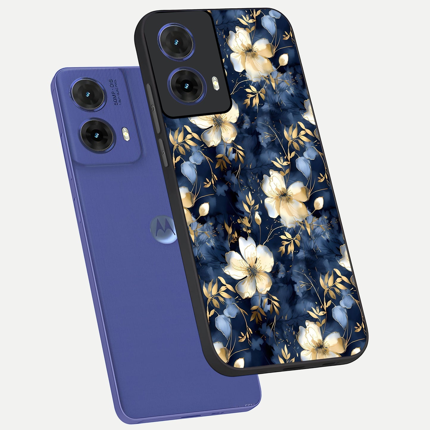  Golden Midnight Bloom phone case For Moto G85 showing premium glass back cover with detailed artwork