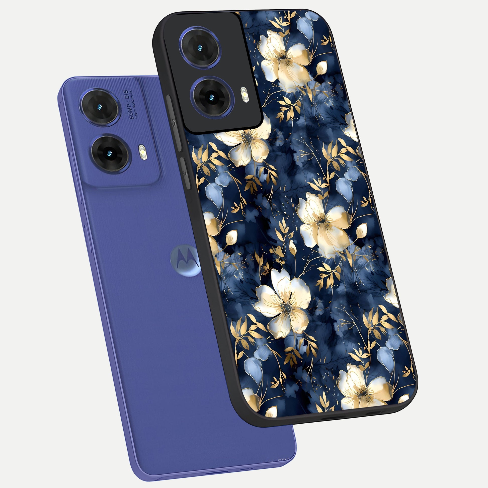  Golden Midnight Bloom phone case For Moto G85 showing premium glass back cover with detailed artwork