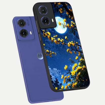  Golden Night Glow phone case For Moto G85 showing premium glass back cover with detailed artwork