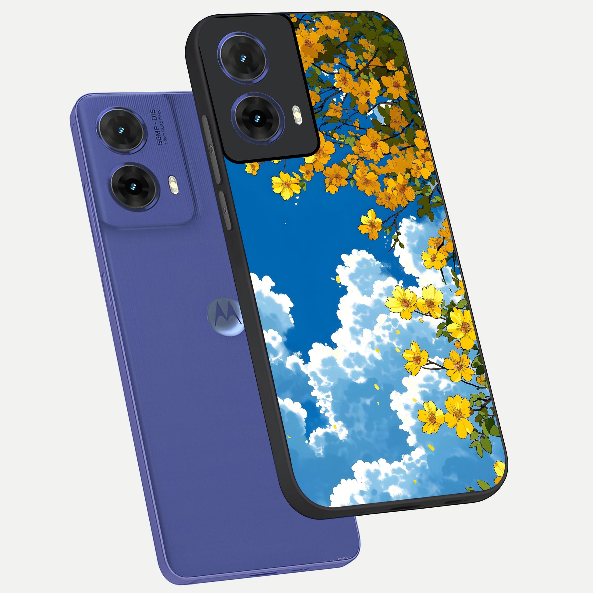  Golden Petal Sky phone case For Moto G85 showing premium glass back cover with detailed artwork
