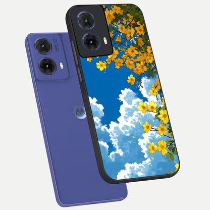 Golden Petal Sky phone case For Moto G85 showing premium glass back cover with detailed artwork
