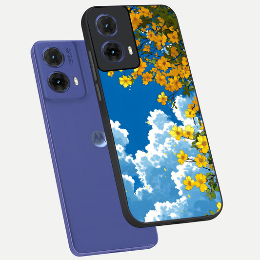  Golden Petal Sky phone case For Moto G85 showing premium glass back cover with detailed artwork