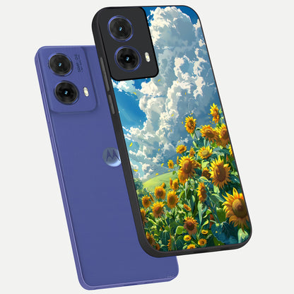  Golden Sun Glory phone case For Moto G85 showing premium glass back cover with detailed artwork