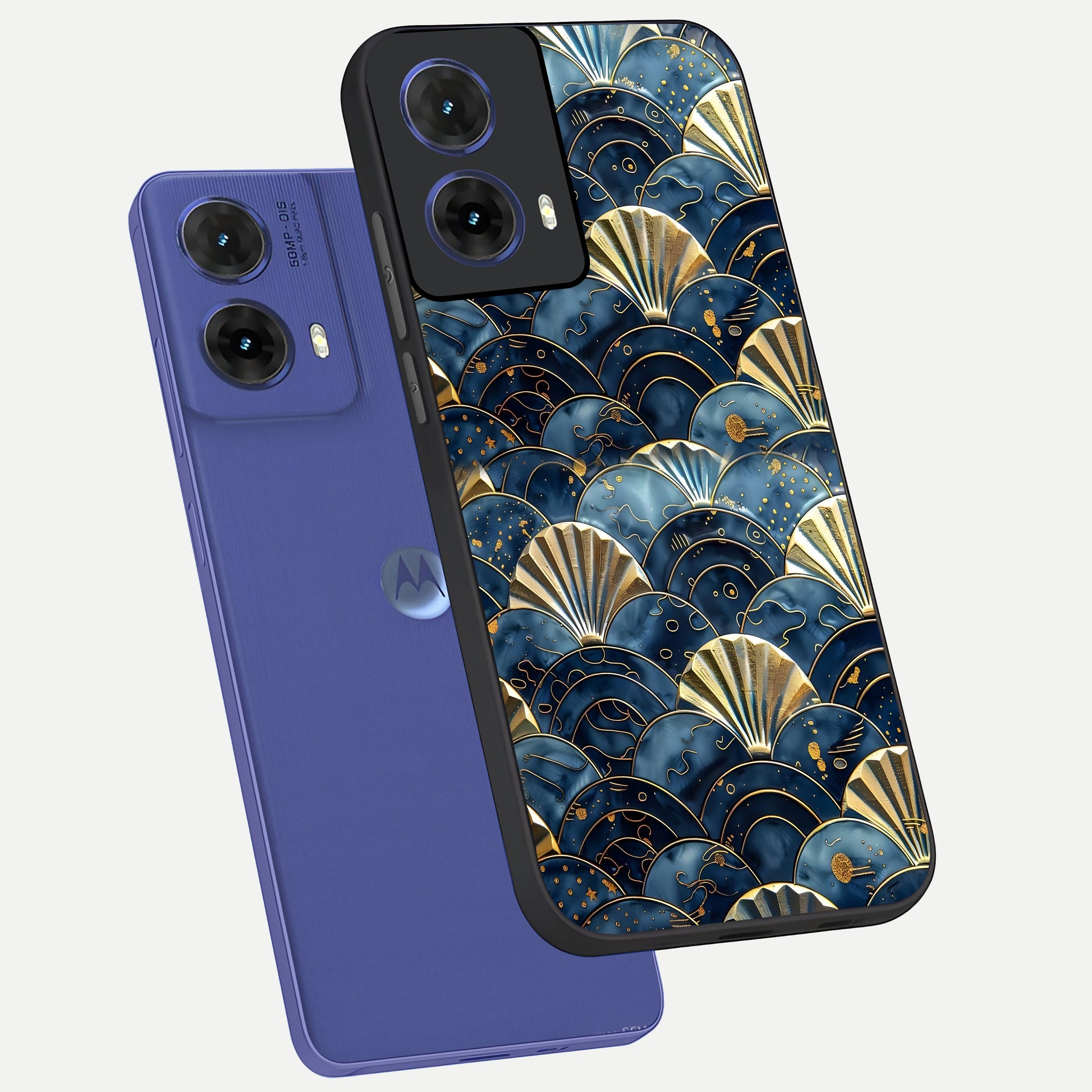 Golden Wave Luxe phone case For Moto G85 showing premium glass back cover with detailed artwork