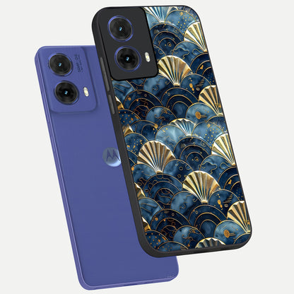  Golden Wave Luxe phone case For Moto G85 showing premium glass back cover with detailed artwork