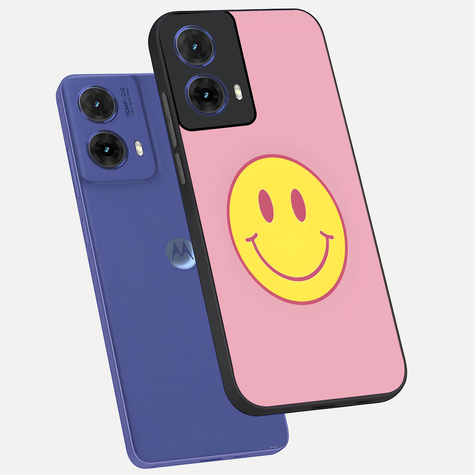  Happy Pink Mood phone case For Moto G85 showing premium glass back cover with detailed artwork