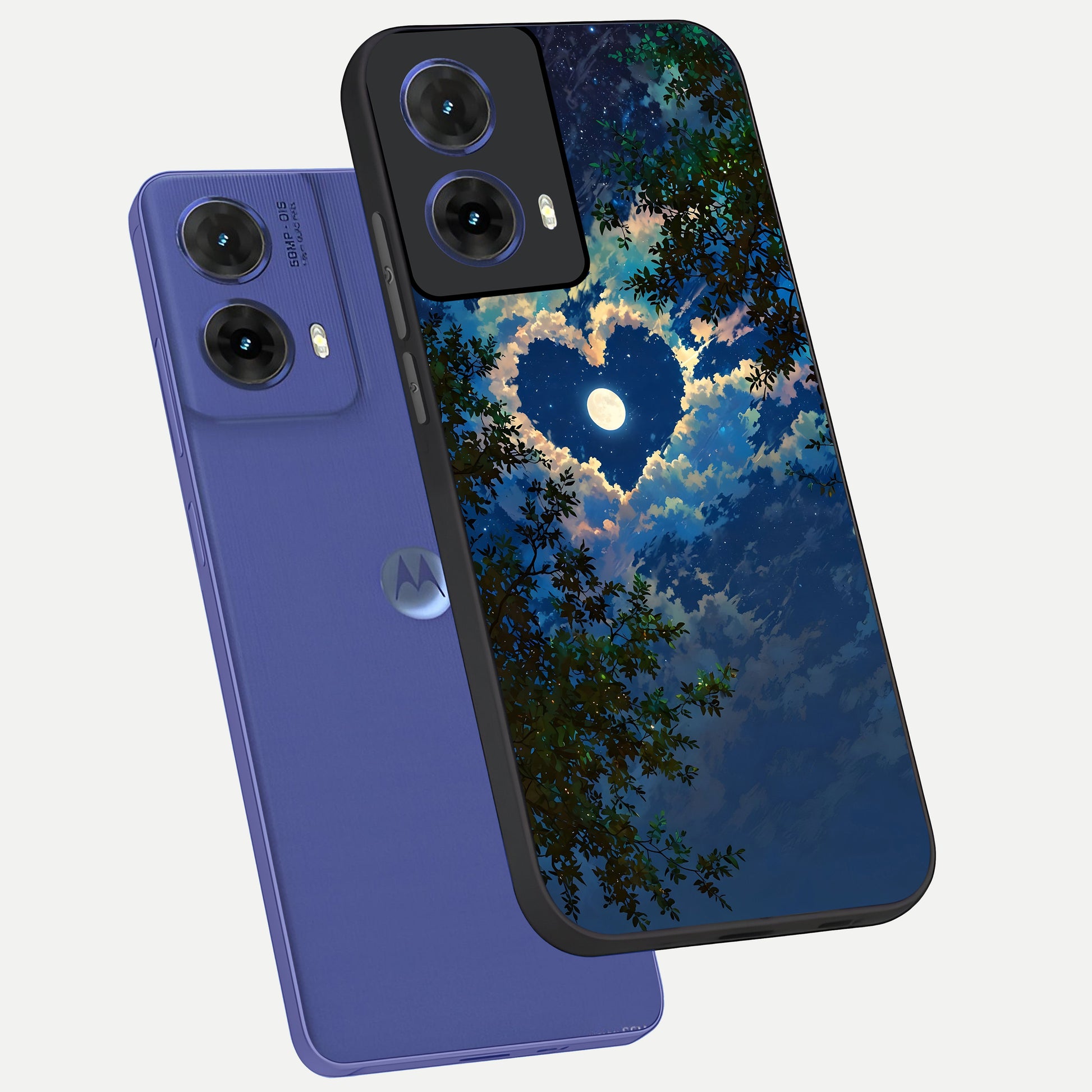  Heart With Moon Sky phone case For Moto G85 showing premium glass back cover with detailed artwork