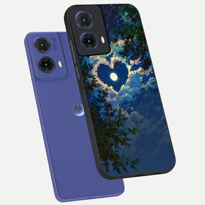  Heart With Moon Sky phone case For Moto G85 showing premium glass back cover with detailed artwork