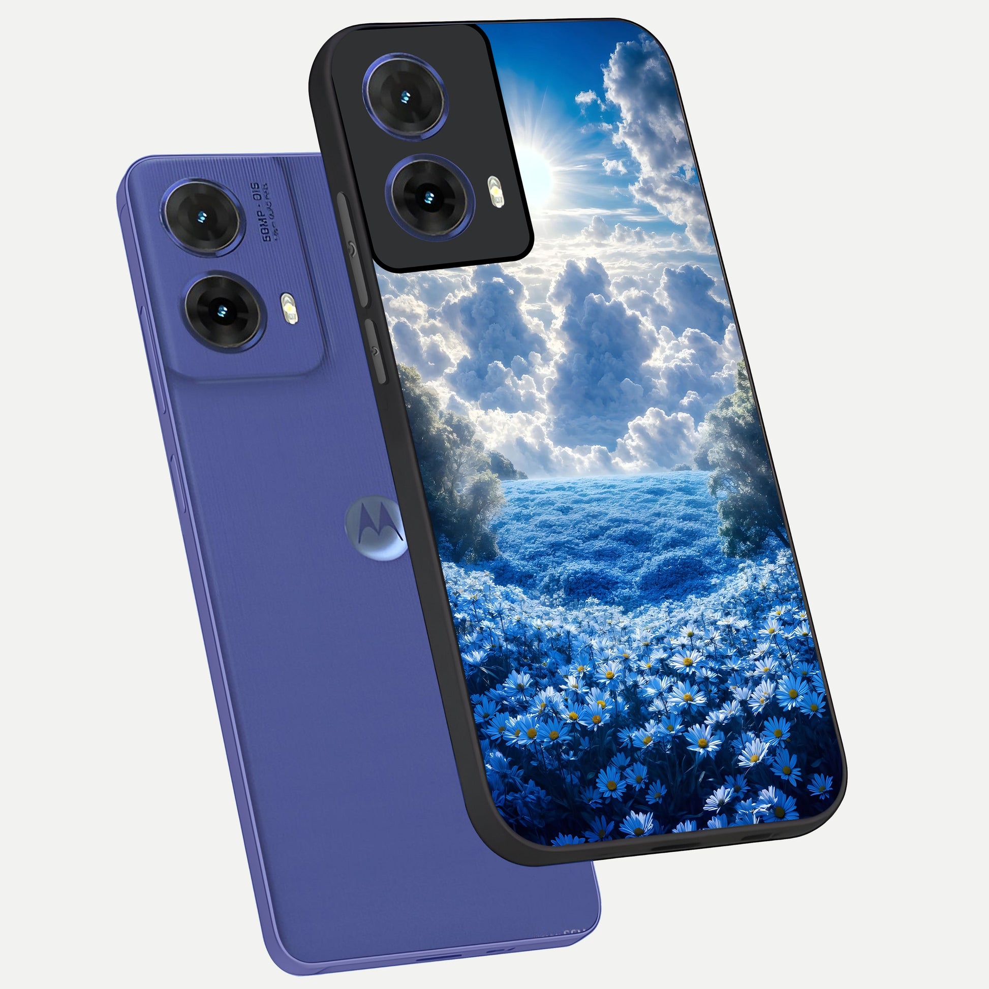  Heavenly Daisy Horizon phone case For Moto G85 showing premium glass back cover with detailed artwork