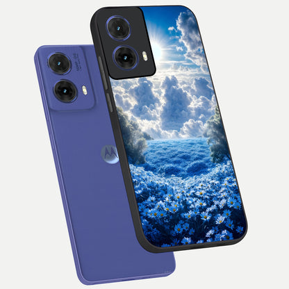  Heavenly Daisy Horizon phone case For Moto G85 showing premium glass back cover with detailed artwork